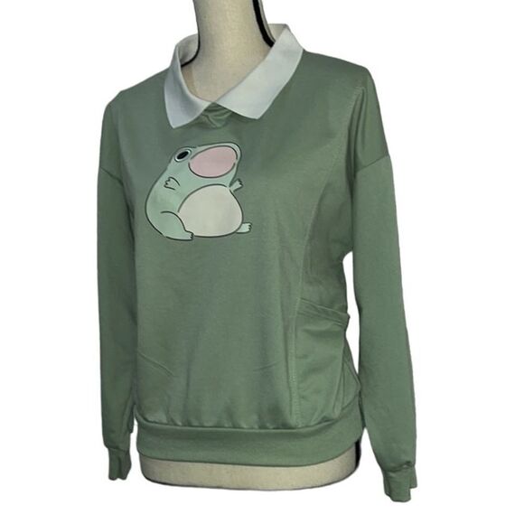 Oversized Women's Frog Pullover Sweatshirt - Picture 3 of 8